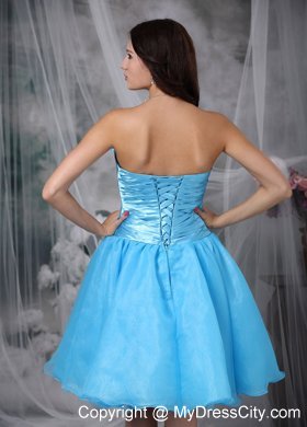 Aqua Blue A-line Pleat and Bow Decorate Homecoming Dress