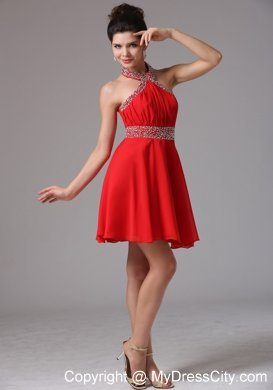 Stylish Halter Mini-length Homecoming Dress With Beading and Ruche