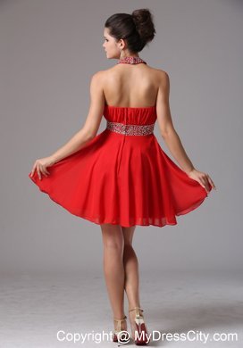 Stylish Halter Mini-length Homecoming Dress With Beading and Ruche