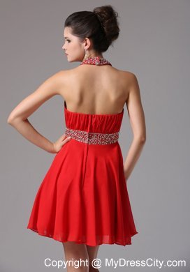 Stylish Halter Mini-length Homecoming Dress With Beading and Ruche