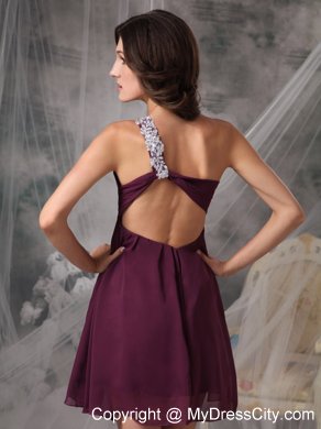 Dark Purple Short Homecoming Dress with One Shoulder and Appliques