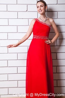 One Shoulder Beading Decorate Chiffon Homecoming Dress in Red