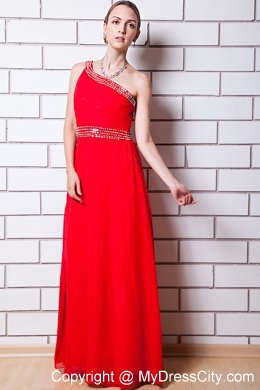 One Shoulder Beading Decorate Chiffon Homecoming Dress in Red