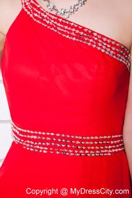 One Shoulder Beading Decorate Chiffon Homecoming Dress in Red