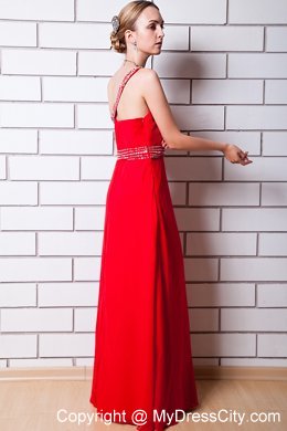 One Shoulder Beading Decorate Chiffon Homecoming Dress in Red