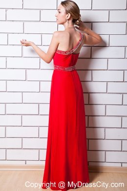 One Shoulder Beading Decorate Chiffon Homecoming Dress in Red