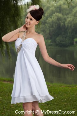 White Empire Beading Homecoming Dress One Shoulder Style