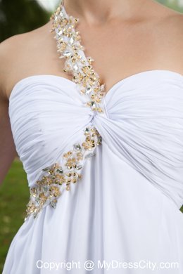 White Empire Beading Homecoming Dress One Shoulder Style