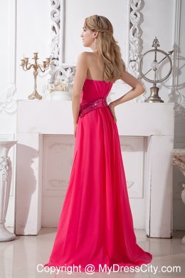 One Shoulder Red Homecoming Dress Brush and Sequins Decorate