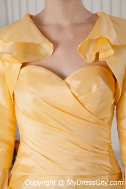 Yellow Ruched Homecoming Dress Long Sleeves Jacket Matching