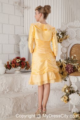 Yellow Ruched Homecoming Dress Long Sleeves Jacket Matching