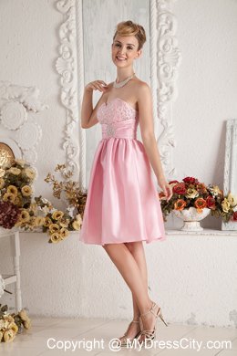 Baby Pink Sweetheart Short Beaded Prom Dress in Knee-length