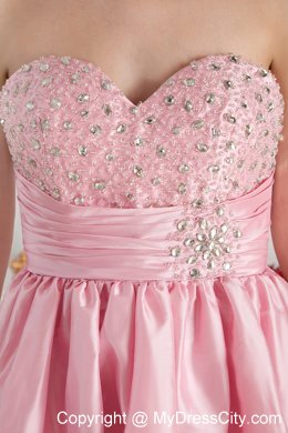 Baby Pink Sweetheart Short Beaded Prom Dress in Knee-length