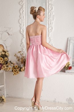 Baby Pink Sweetheart Short Beaded Prom Dress in Knee-length