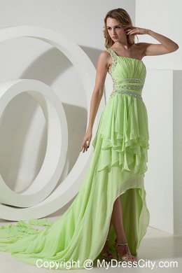 Beautiful Light Green One Shoulder High-low Homecoming Dress