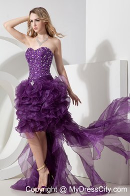 High-low Sheath Style Purple Homecoming Dress Beading Design