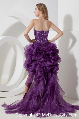 High-low Sheath Style Purple Homecoming Dress Beading Design