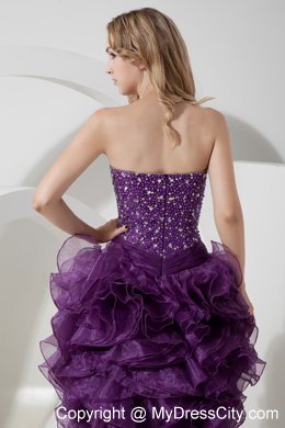 High-low Sheath Style Purple Homecoming Dress Beading Design