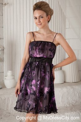 Pretty Mini-length Printing Homecoming Dress with Spaghetti Straps