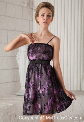 Pretty Mini-length Printing Homecoming Dress with Spaghetti Straps