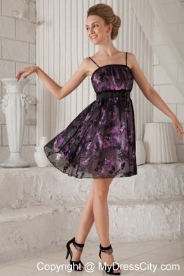 Pretty Mini-length Printing Homecoming Dress with Spaghetti Straps