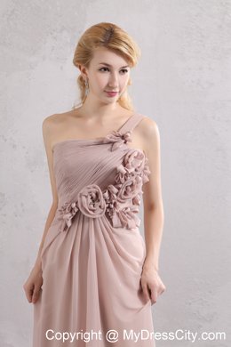 Light Pink Flowers Decorate Homecoming Dress with One Shoulder