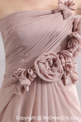 Light Pink Flowers Decorate Homecoming Dress with One Shoulder