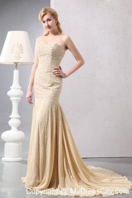 Gold Mermaid Court Homecoming Dress Beading and Sequins Decorate