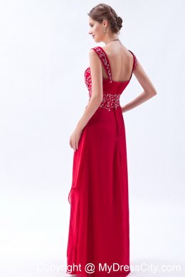 Coral Red Straps Chiffon Homecoming Dress Beading Decorate