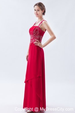 Coral Red Straps Chiffon Homecoming Dress Beading Decorate