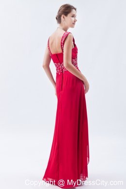 Coral Red Straps Chiffon Homecoming Dress Beading Decorate