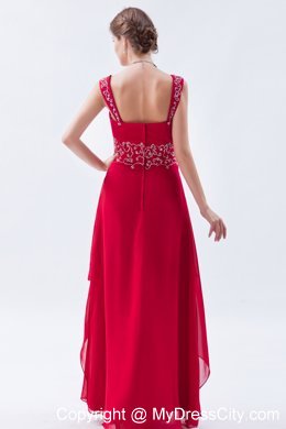 Coral Red Straps Chiffon Homecoming Dress Beading Decorate