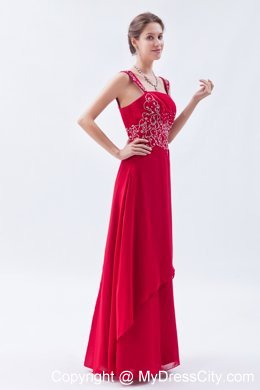 Coral Red Straps Chiffon Homecoming Dress Beading Decorate