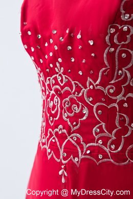 Coral Red Straps Chiffon Homecoming Dress Beading Decorate