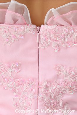 A-line Baby Pink Lace Homecoming Dress with Sash And Ruffles