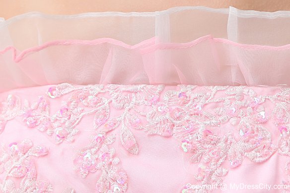 A-line Baby Pink Lace Homecoming Dress with Sash And Ruffles