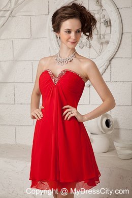 Red Empire Sweetheart Mini-length Homecoming Dress with Beading