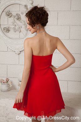 Red Empire Sweetheart Mini-length Homecoming Dress with Beading
