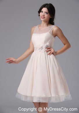 Bateau Knee-length Tulle Homecoming Dress with Hand Made Flowers