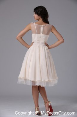 Bateau Knee-length Tulle Homecoming Dress with Hand Made Flowers