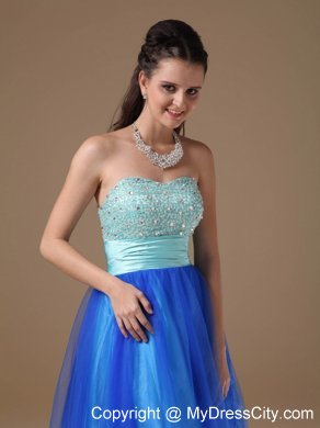Two-toned A-line Strapless Beaded Homecoming Dress with Sash
