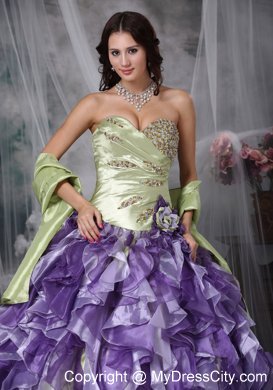 Colorful Sweetheart Beaded Quinceanea Dress with Ruffles