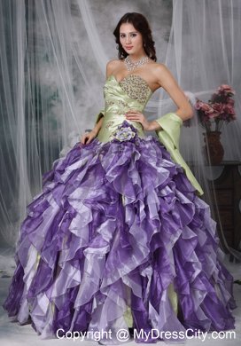 Colorful Sweetheart Beaded Quinceanea Dress with Ruffles