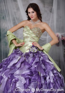 Colorful Sweetheart Beaded Quinceanea Dress with Ruffles