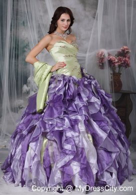 Colorful Sweetheart Beaded Quinceanea Dress with Ruffles