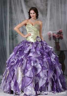 Colorful Sweetheart Beaded Quinceanea Dress with Ruffles