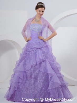 Lavender Strapless Sequined Quinceanea Dress with Embroidery