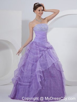 Lavender Strapless Sequined Quinceanea Dress with Embroidery