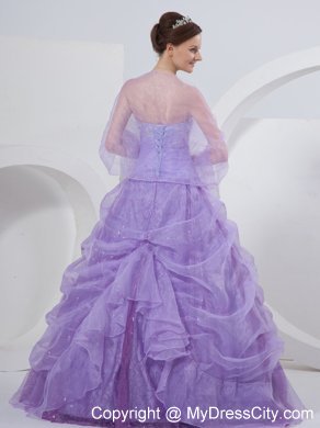 Lavender Strapless Sequined Quinceanea Dress with Embroidery