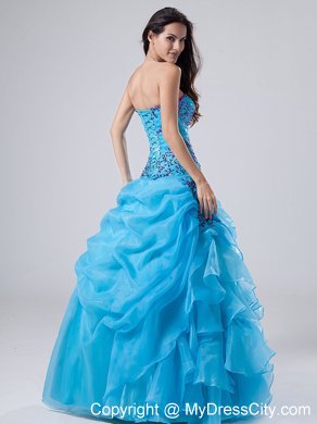 Blue Sweetheart Organza Quinceanera Dress with Embroidery